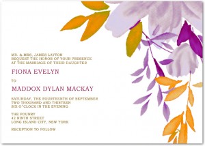 purple leaves wedding cards