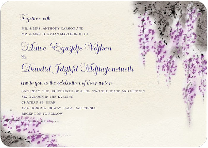 Purple plants wedding invitation