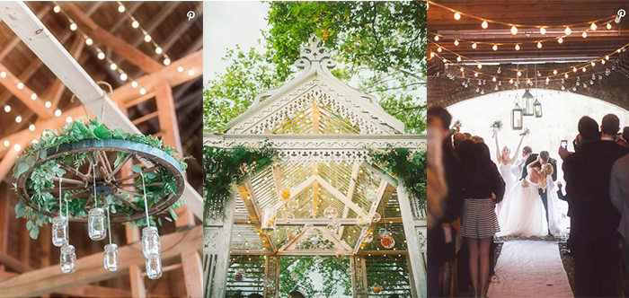 Overhead decoration of rustic wedding