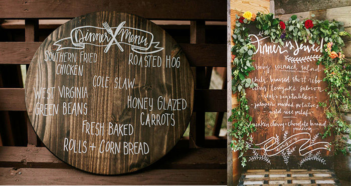 Rustic Wedding Menu on wood slice