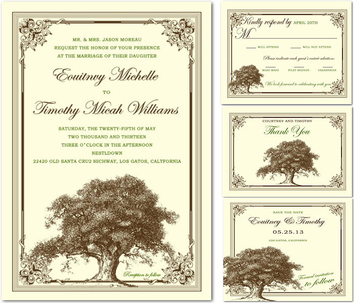 old tree vintage wedding invitation