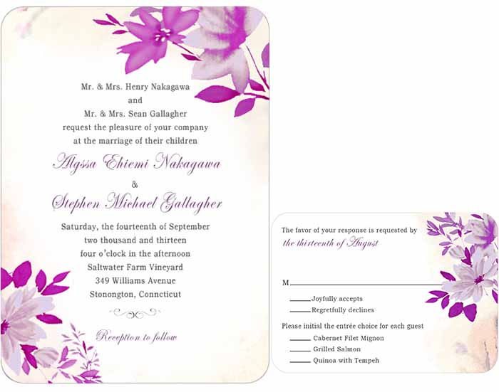 purple watercolor wedding invitations