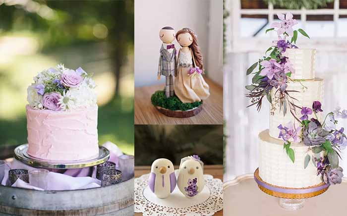 purple wedding cakes and topper