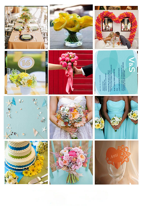 yellow teal fushcia and marigold wedding color palette