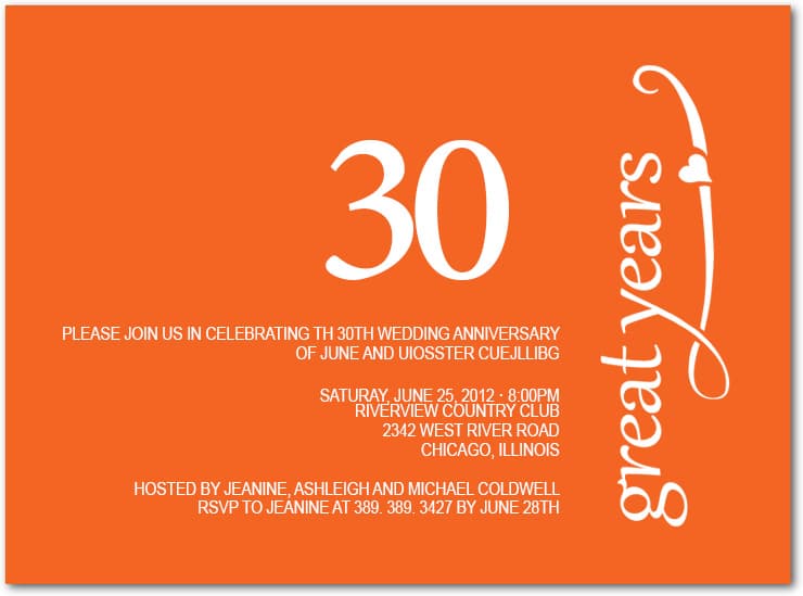 Elegant Script Orange Anniversary Party Invitation HPA208