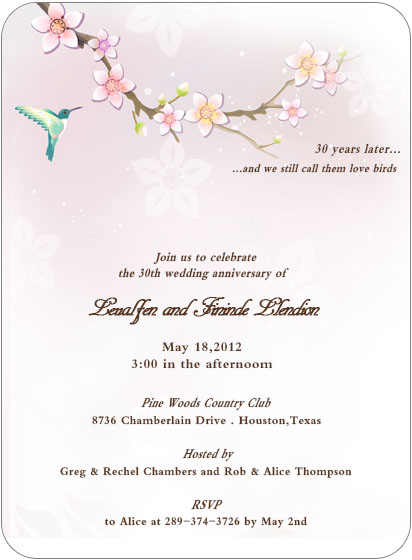Flower And Bird Anniversary Party Invite HPA211