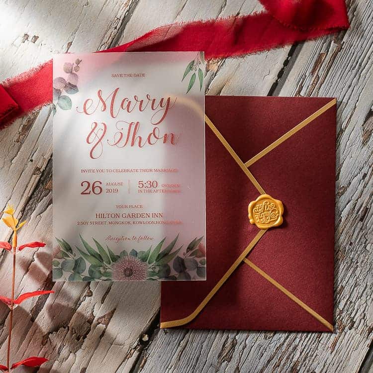 Frosted Acrylic Wedding Invitations with Flower and Leave HPA288