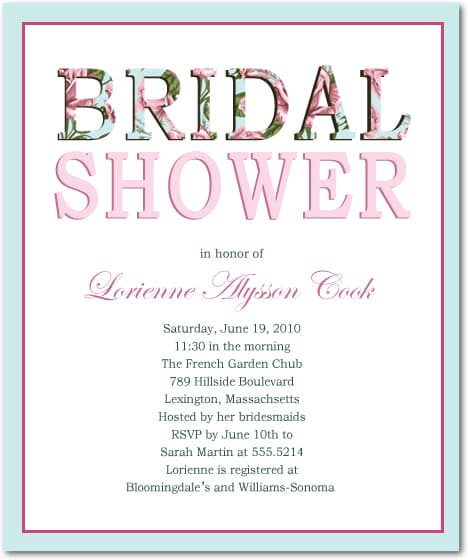 Classic But Fashion Text Bridal Shower Invitations HPB103