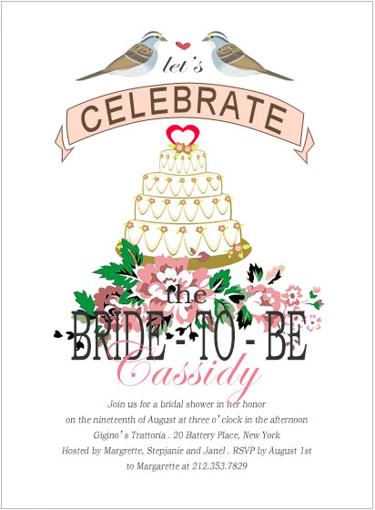 Love Birds With Heart Cake Bride To Be Invitation HPB104