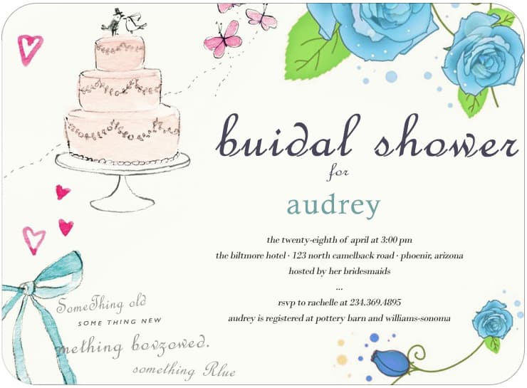 Sketchbook Cake Flowers Bridal Shower Invitation HPB134