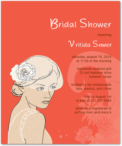 Bride Portrait Sketches Bridal Shower Invitation Cards HPB145