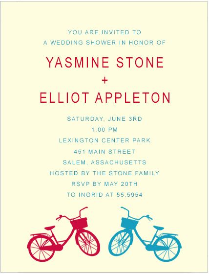 Couple Bicycle Colors Bridal Shower Invitations HPB165