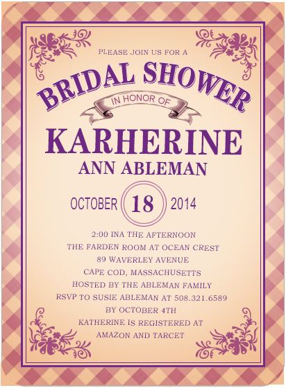 Pink And Purple Plaid Bride To Be Invites HPB168