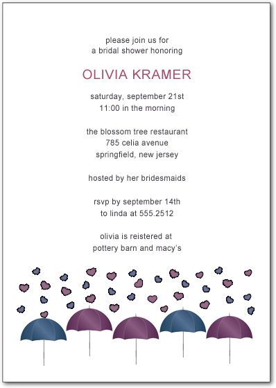 Umbrellas And Heart Rain Bride To Be Invites HPB184
