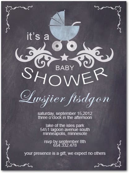 Blackboard Newspaper Buggy Baby Shower Card HPBS223