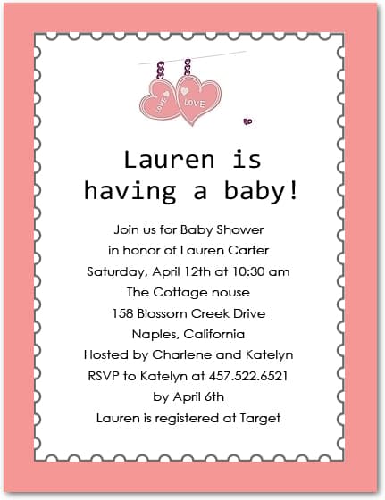 Love Heart Baby Shower Invitations HPBS225