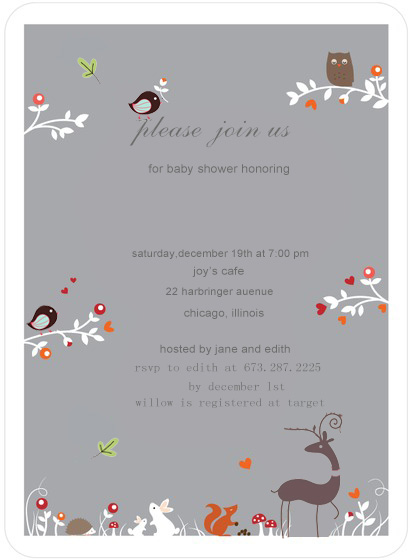 Gray Singing Birds Baby Shower Invitation Cards HPBS234