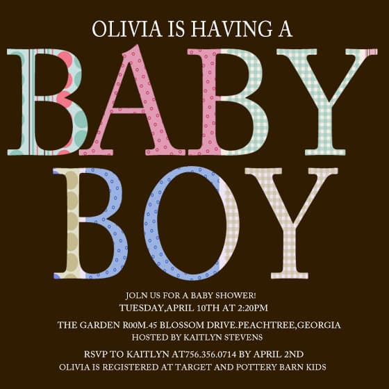 Letters Baby Shower Invitation Card For Boy HPBS238