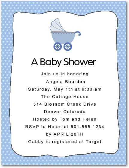 Stars Background Baby Buggy Shower Invitation Card HPBS240