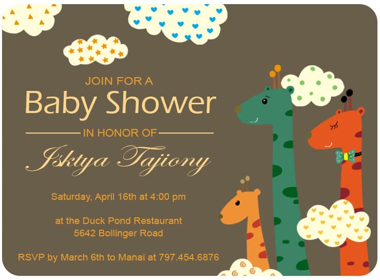 Clound And Giraffes Baby Shower Invitations HPBS242