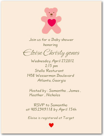 Pink Hug Bear Baby Shower Invitation Card HPBS248