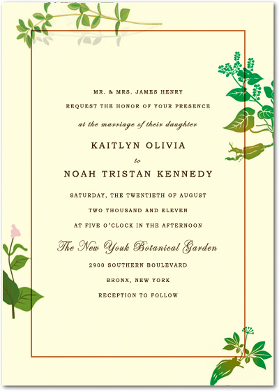 Green Plants Beautiful Peace Wedding Invites Cards HPI020