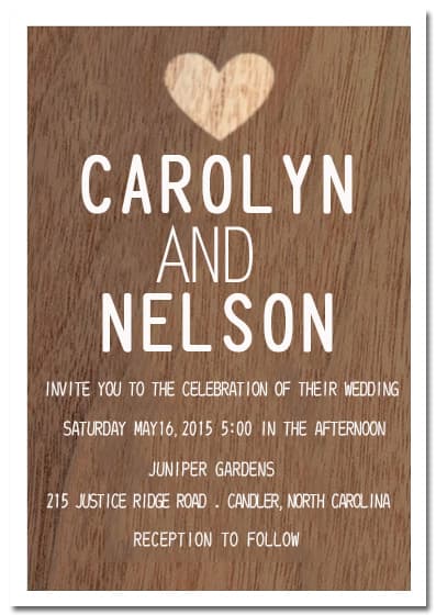 Wood Texture Heart Wedding Invitation Card HPI068