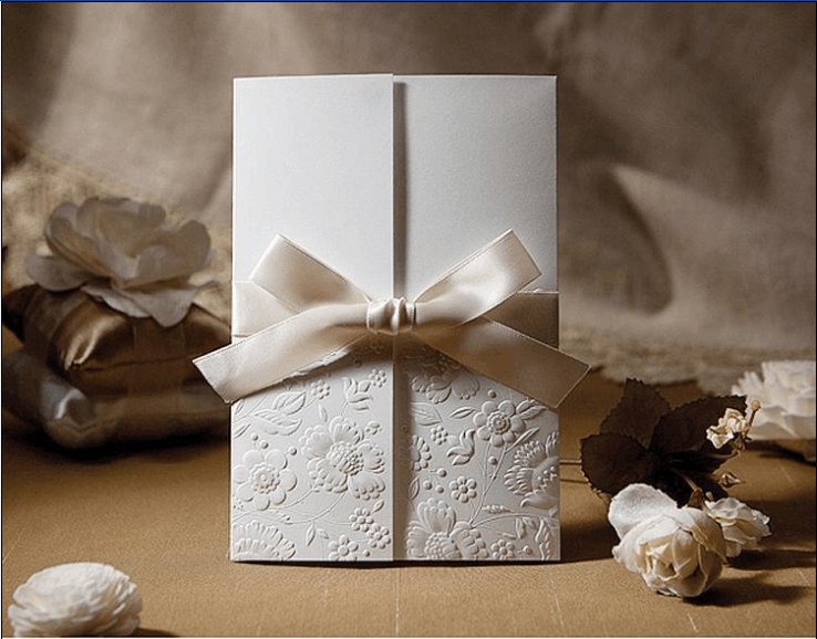 Embossed Robbon Knot Pocket Wedding Invitations HPI265