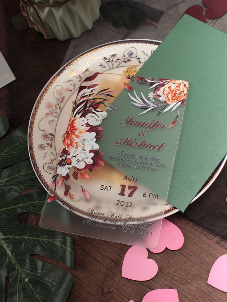 Frosted Thicken Floral Acrylic Fall Wedding Invitations HPI304
