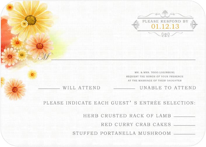 Summer Sunflower Bright Wedding RSVP Cards HPR039