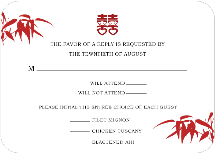 Double Happniess And Bamboo Chinese Style Response Card HPR095