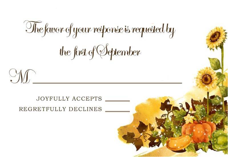 Sunflower and Pumpkin Falll Wedding RSVP Card HPR276