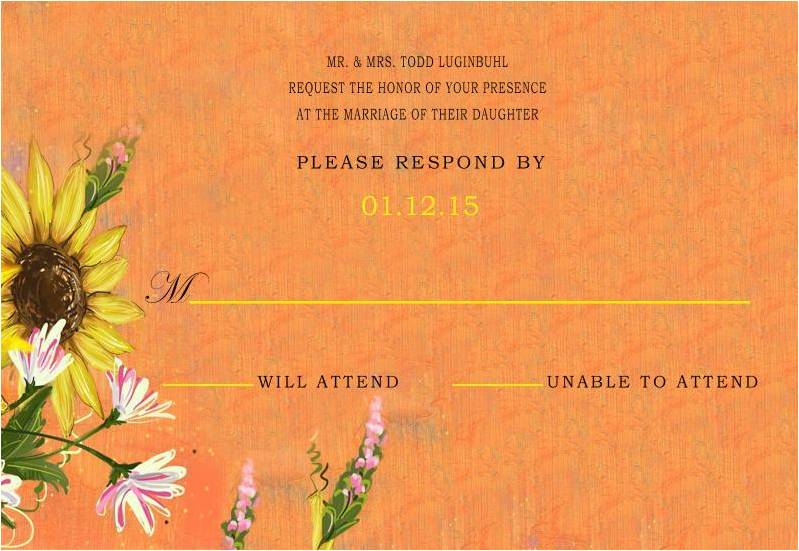 Orange Sunflowers Falll Wedding RSVP Card HPR277