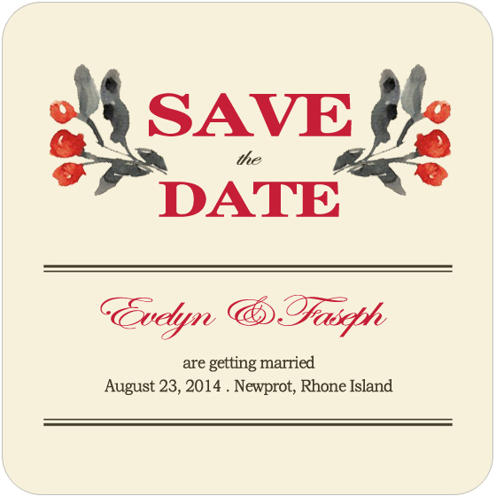 Black And Red Berries Ink Draw Save The Date Card HPS085