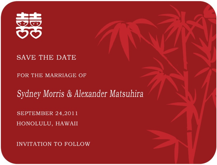 CHINESE RED HAPPINESS Save The Date Card HPS267