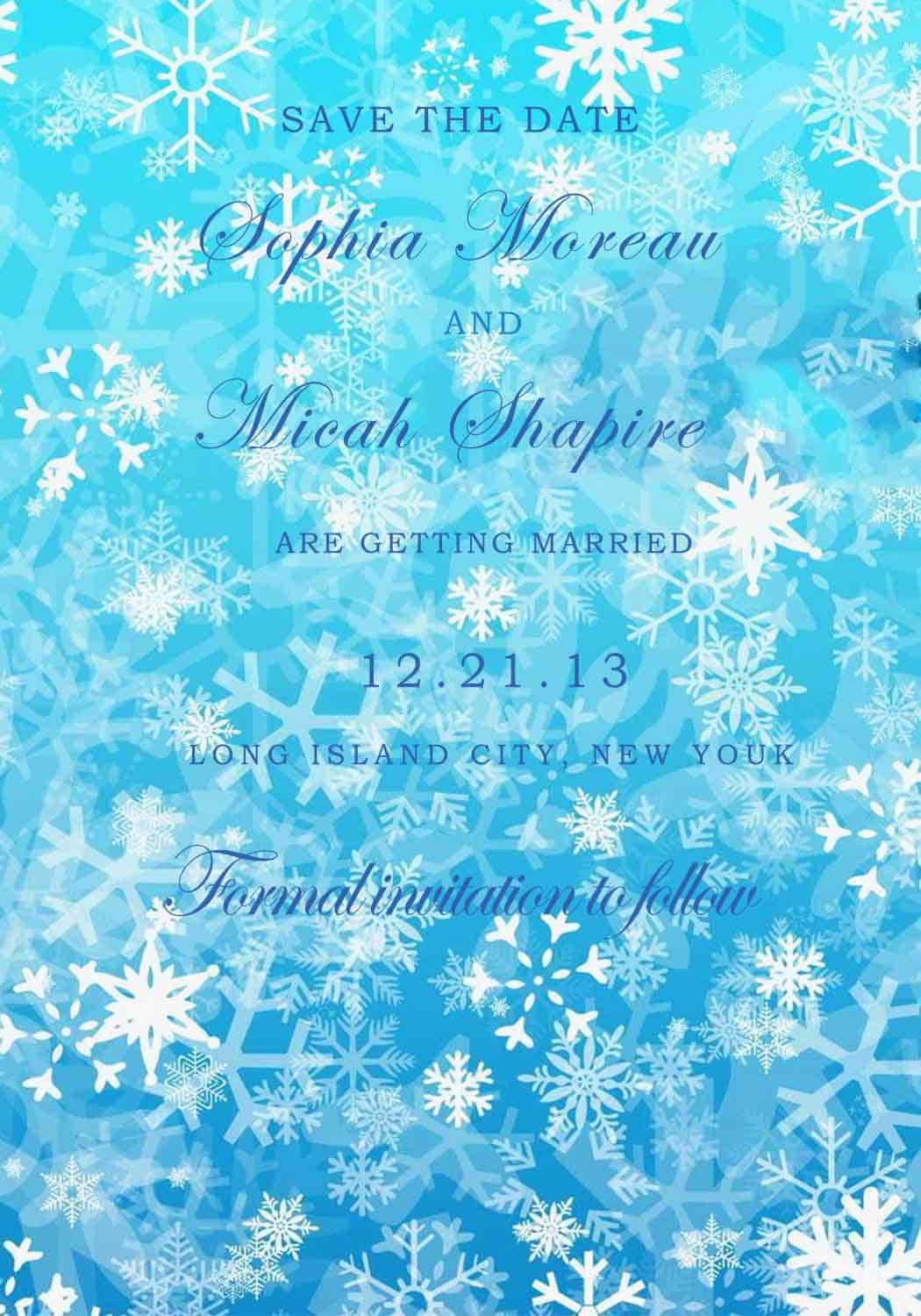Icy Blue Snowflakes Save The Date Card HPS284