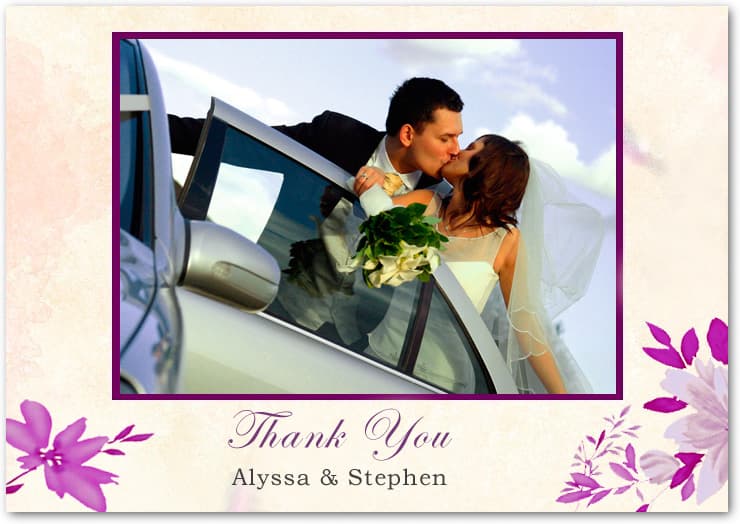 Purple Flower And Leaves Photo Thank You Card HPT011