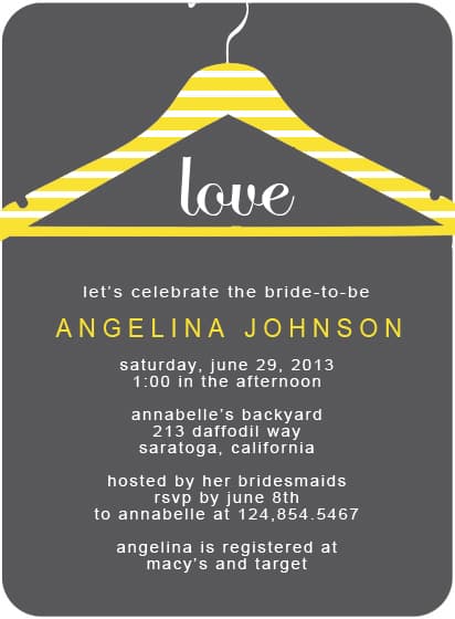 Lemon And Grey Hanger Bridal Shower Invitation Card HPB118 Lemon And Grey Hanger Bridal Shower Invitation Card HPB118