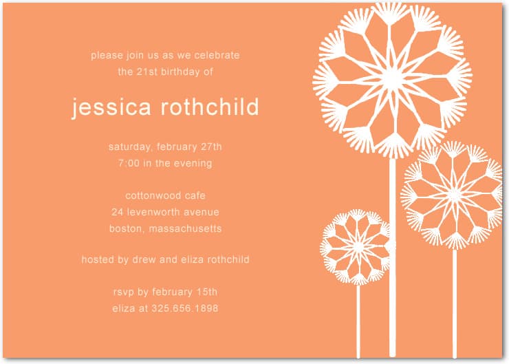 Bold Line Dandelion Birthday Party Invitations HPBP113