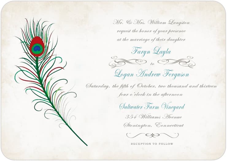 Feather Retro Handwriting Script Wedding Invitations HPI015