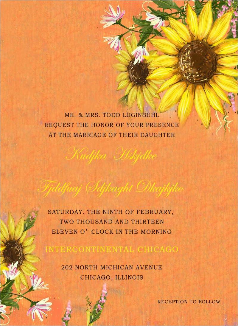 Orange Sunflowers Wedding Invitations for Fall Wedding HPI277