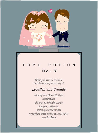 10th wedding anniversary invitation cartoon couple love potion no 9 cute romantic fun invite