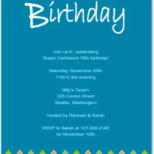 16th birthday invitation fun modern blue candle border teen birthday party invite