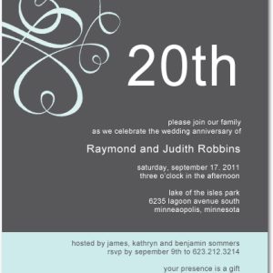 20th wedding anniversary invitation grey teal swirl elegant typography classic minimalist invite