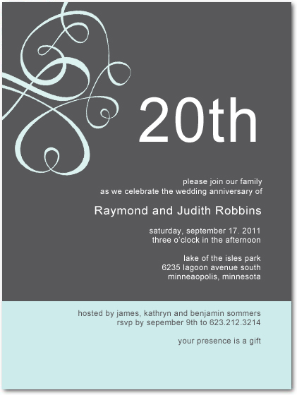 20th wedding anniversary invitation grey teal swirl elegant typography classic minimalist invite