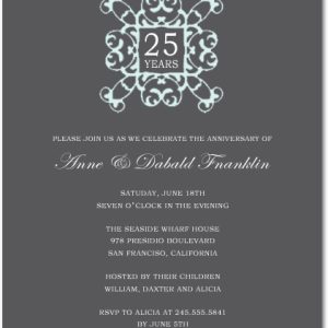 25th anniversary invitation silver gray elegant vintage ornament typography formal silver anniversary invite