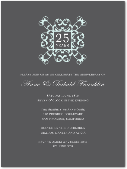 25th anniversary invitation silver gray elegant vintage ornament typography formal silver anniversary invite
