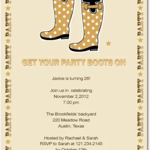 26th birthday party invitation party boots cowgirl boots theme western birthday invite beige background