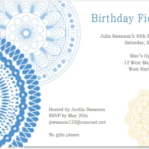 30th birthday fiesta invitation blue mandala floral design elegant modern party invite