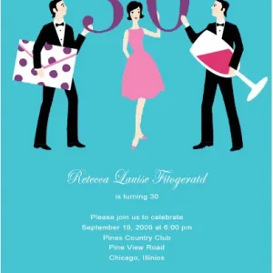 30th birthday invitation fun cocktail party illustration stylish characters gift boxes modern birthday invite